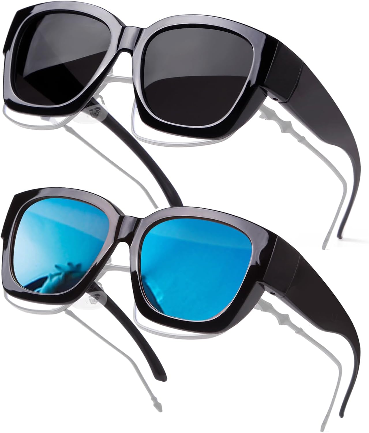 

Комплект из 2 поляризованных солнцезащитных очков для женщин и мужчин с защитой UV400, большие квадратные очки для вождения Laurinny, 2 Pack(polarized): Glossy Black/Grey+glossy Black/Blue Mirrored