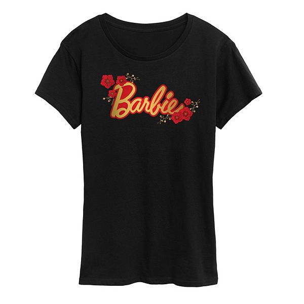 

Женская футболка с красным цветочным принтом и логотипом Barbie, Black, Красный, Женская футболка с красным цветочным принтом и логотипом Barbie, Black