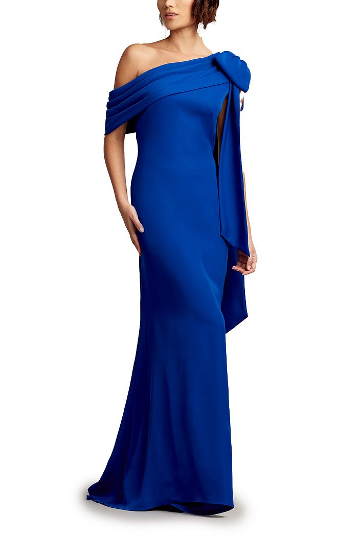 

Платье из крепа Cassia с бантом на плече Tadashi Shoji, синий