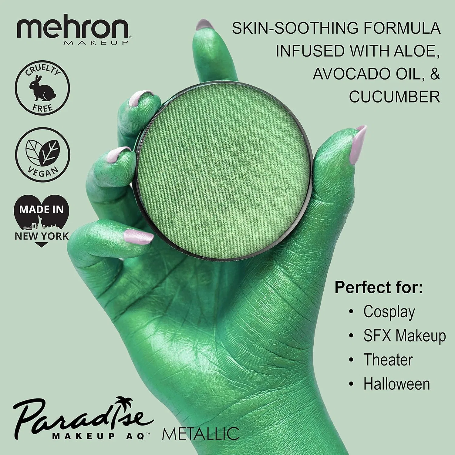 Аквагрим Mehron Paradise Make-Up FX Pro Size, металлик зеленый, 40 г Mehron, Green — фото 2