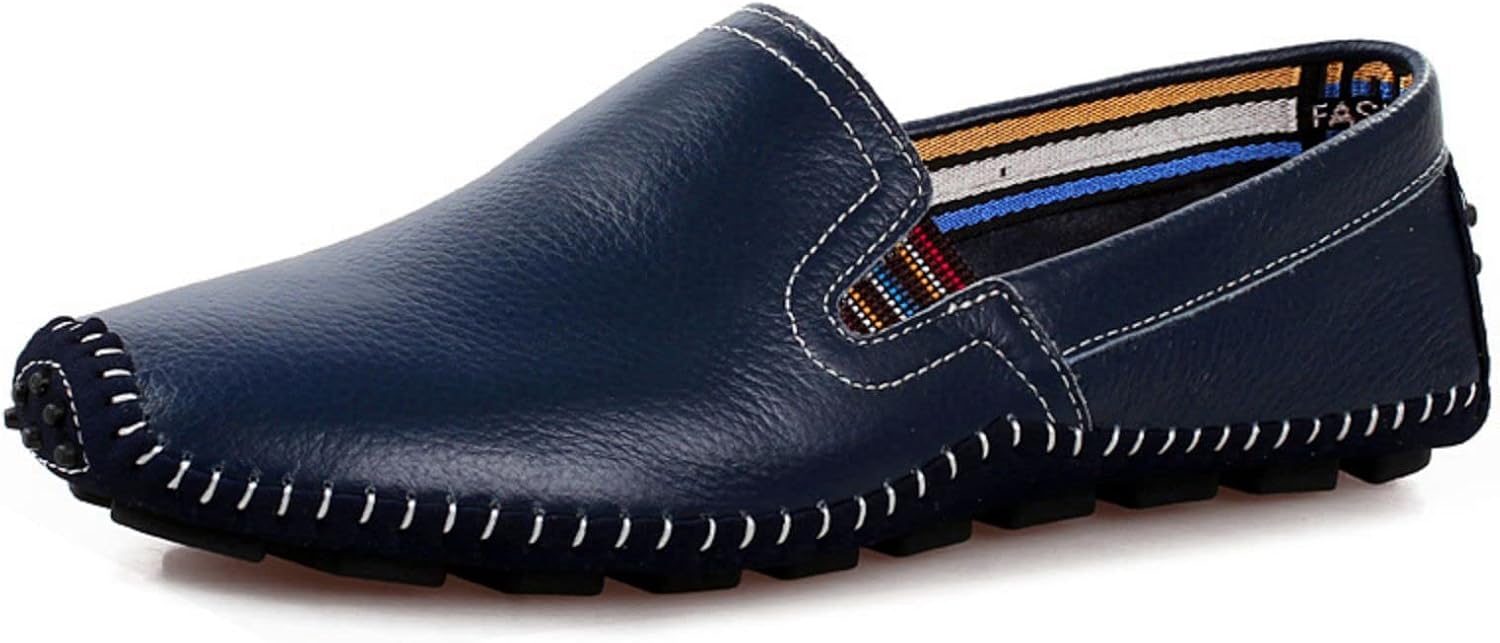 

Мужские повседневные лоферы из натуральной кожи ручной работы, удобные мокасины без шнурков, легкие, дышащие, комфортные, для отдыха, спорта, путешествий и вождения Crepuscute, синий