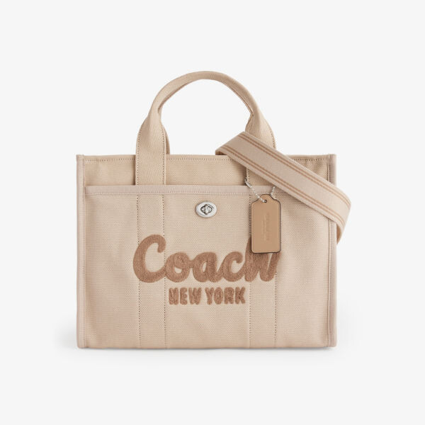 

Холщовая сумка-тоут со съемным ремешком и вышитым логотипом Coach, цвет lh/dark natural