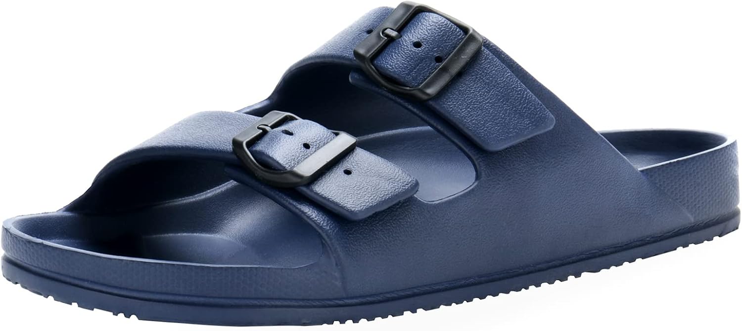 

Мужские шлепанцы Temi, регулируемые, на скольжение, летние пляжные и для бассейна EVA, с двойной пряжкой, легкие, водонепроницаемые, удобные для ванной, домашние плоские тапочки для мужчин, темно-синий