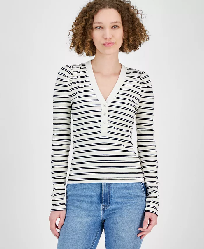 

Женский топ с V-образным вырезом и сборкой на плечах DKNY Jeans, коричневый/бежевый