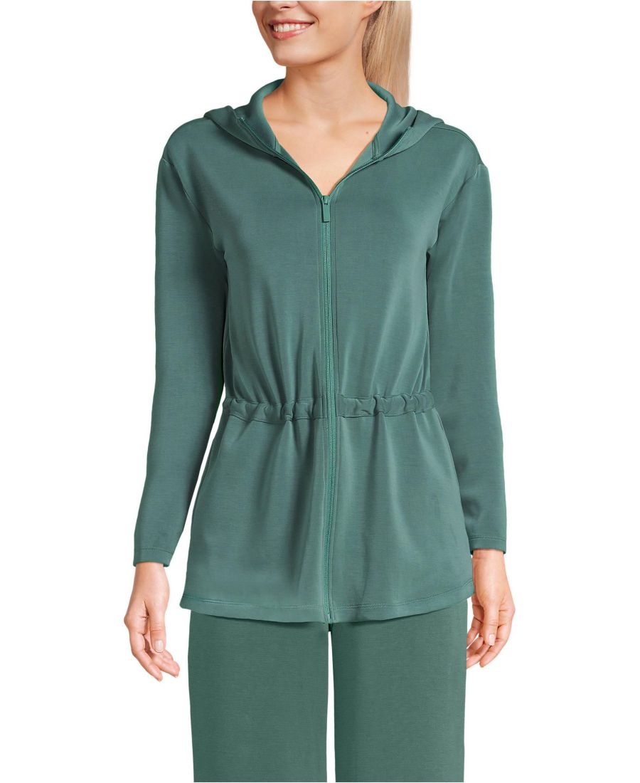 

Женская туника-худи с длинными рукавами и застежкой-молнией из купро Lands' End, Washed evergreen