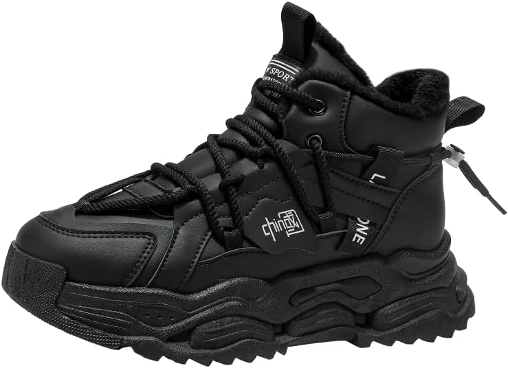 

Мужские кроссовки HCHCTRY на шнуровке с зимним плюшем, удобные, модные высокие на платформе для прогулок на свежем воздухе, бега и кемпинга, черный