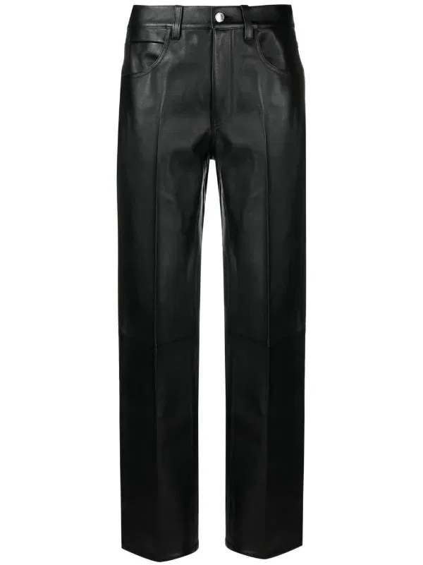 Кожаные брюки прямого кроя Alexander Wang, черный