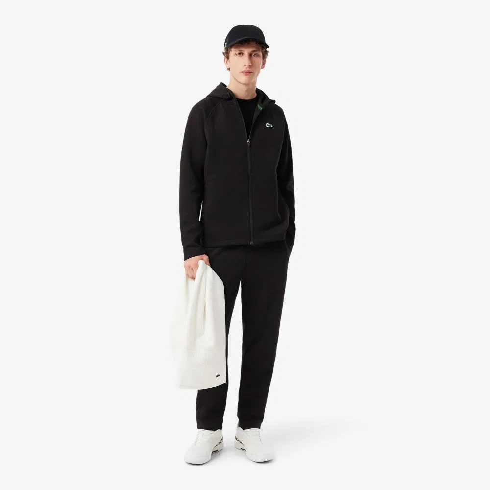 Мужская тренировочная толстовка на молнии, чёрная, от Lacoste — фото 4