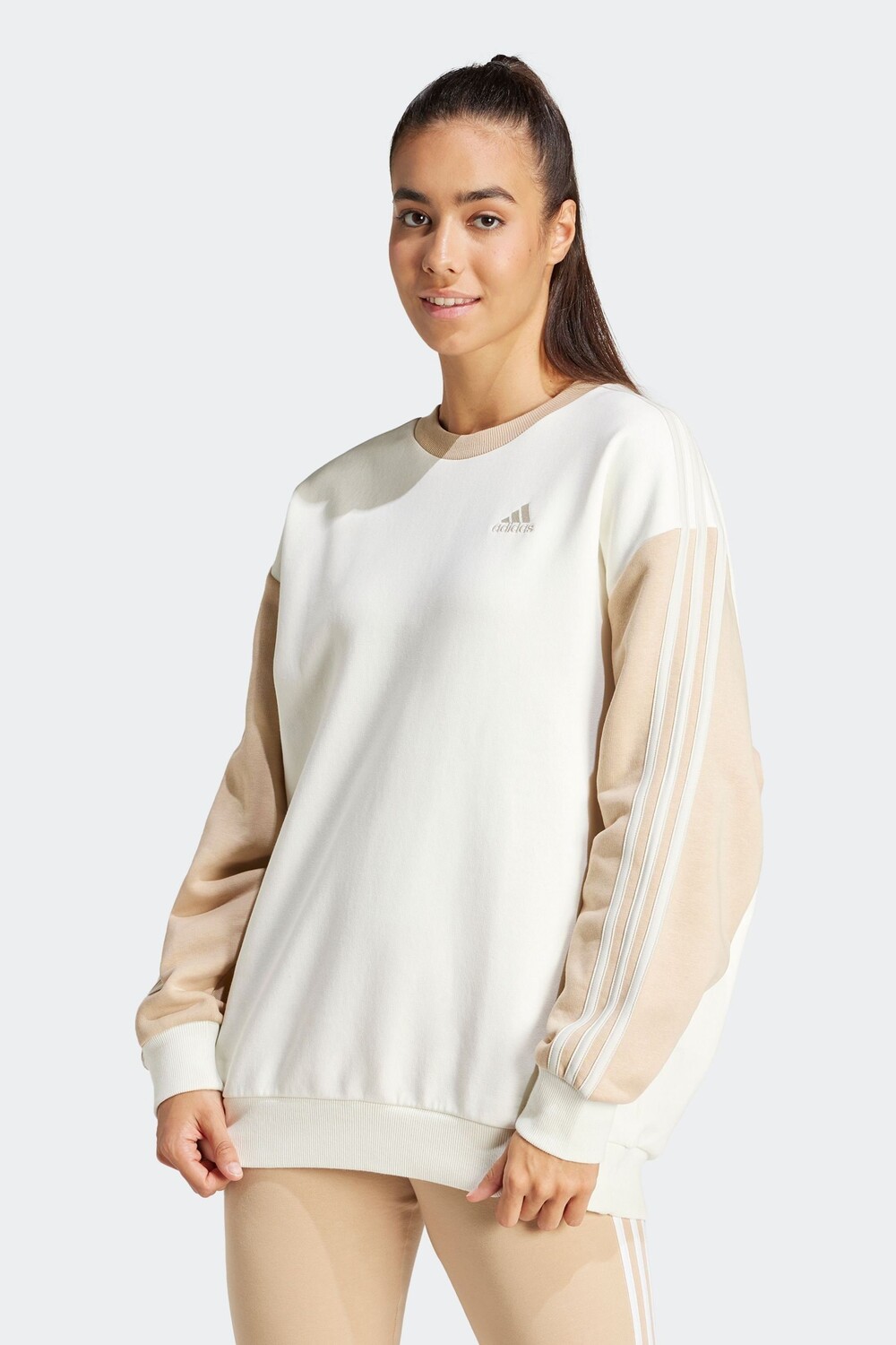 

Флисовый свитшот Sportswear Essentials оверсайз с тремя полосками Adidas, белый