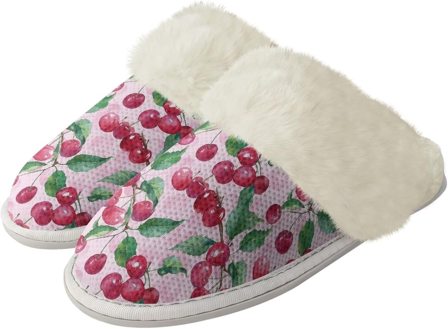 

Пушистые тапочки для женщин и мужчин, мягкие зимние теплые плюшевые тапочки на мягкой подошве, домашние, закрытые, унисекс, уютные и дышащие, для спа и ванной Watdotory, Cherry