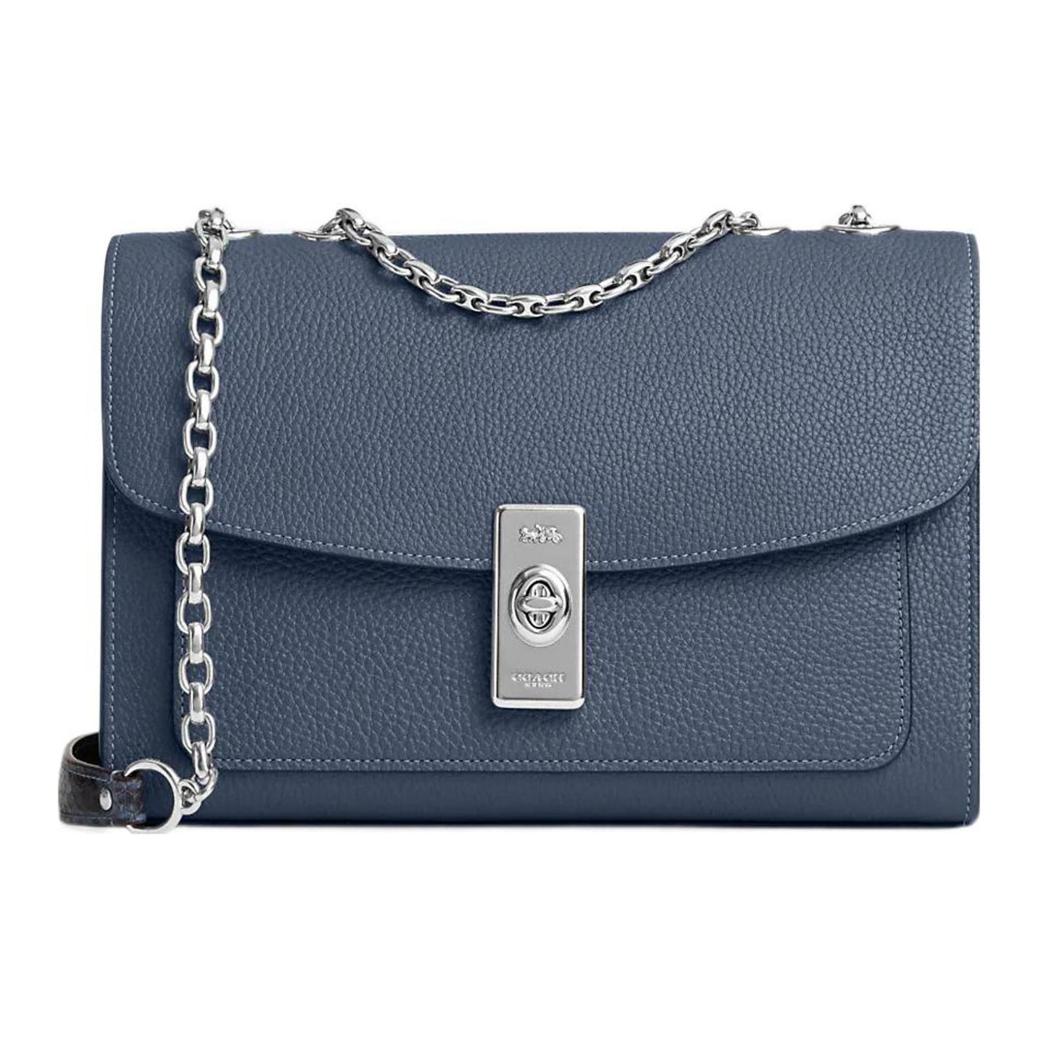 

COACH Кожаный конверт из галечной кожи Портальная сумка через плечо Женская сумка через плечо бирюзового цвета