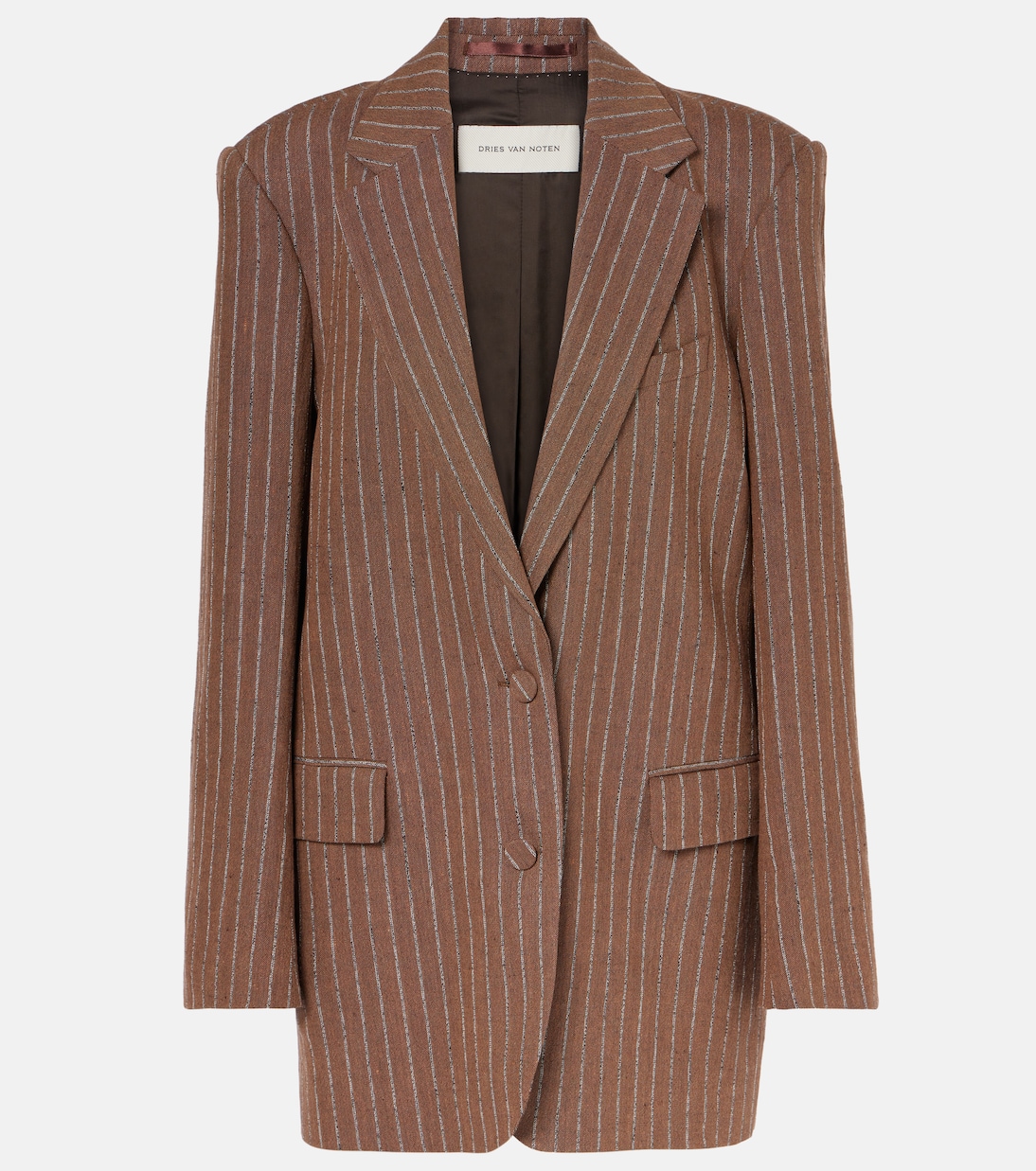 

Полосатый блейзер из смесовой льняной ткани Dries Van Noten, кэмел