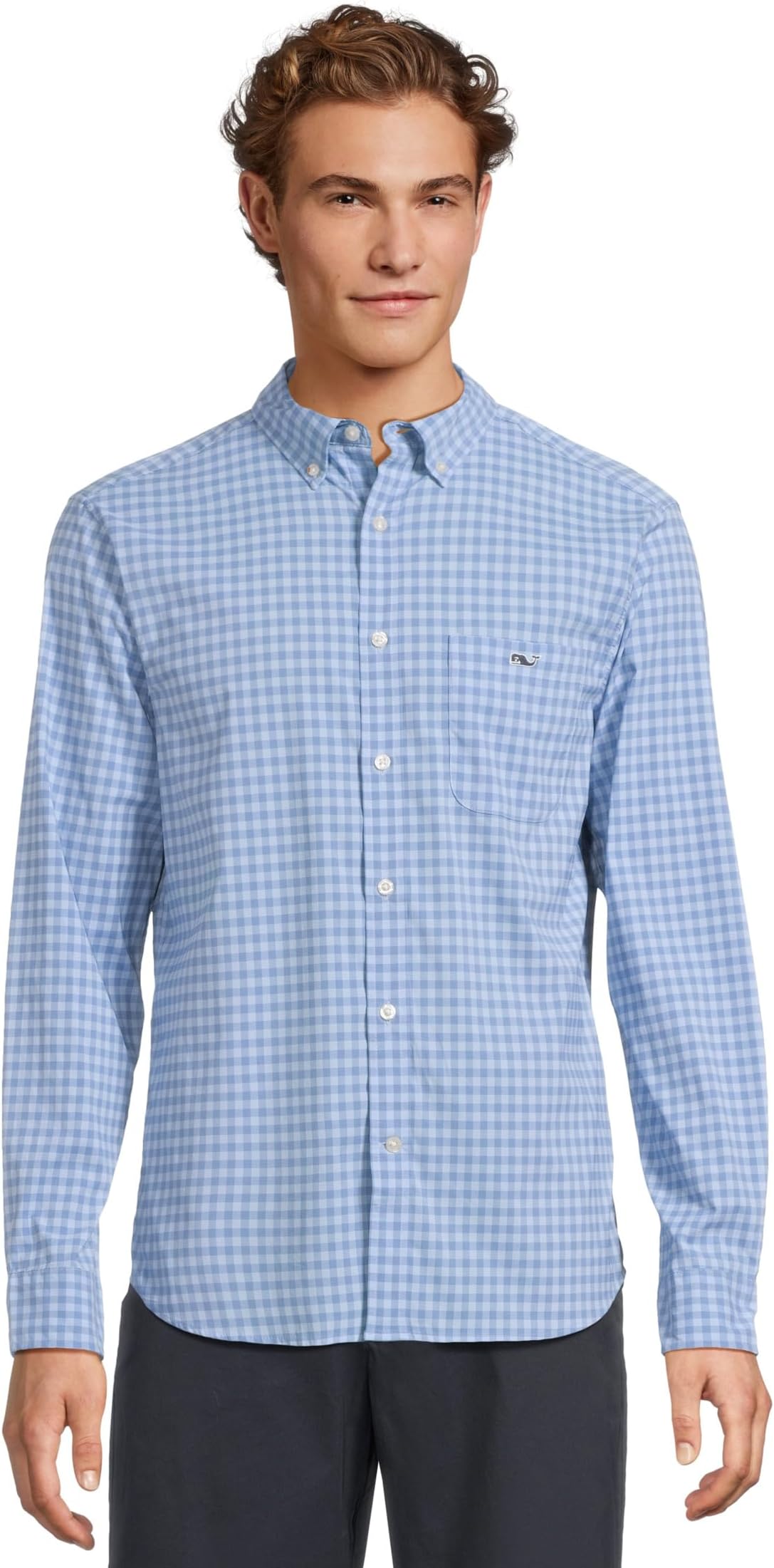 

Топ Vineyard Vines Topsail Gingham Featherweight Performance Shirt, Jake Blue
