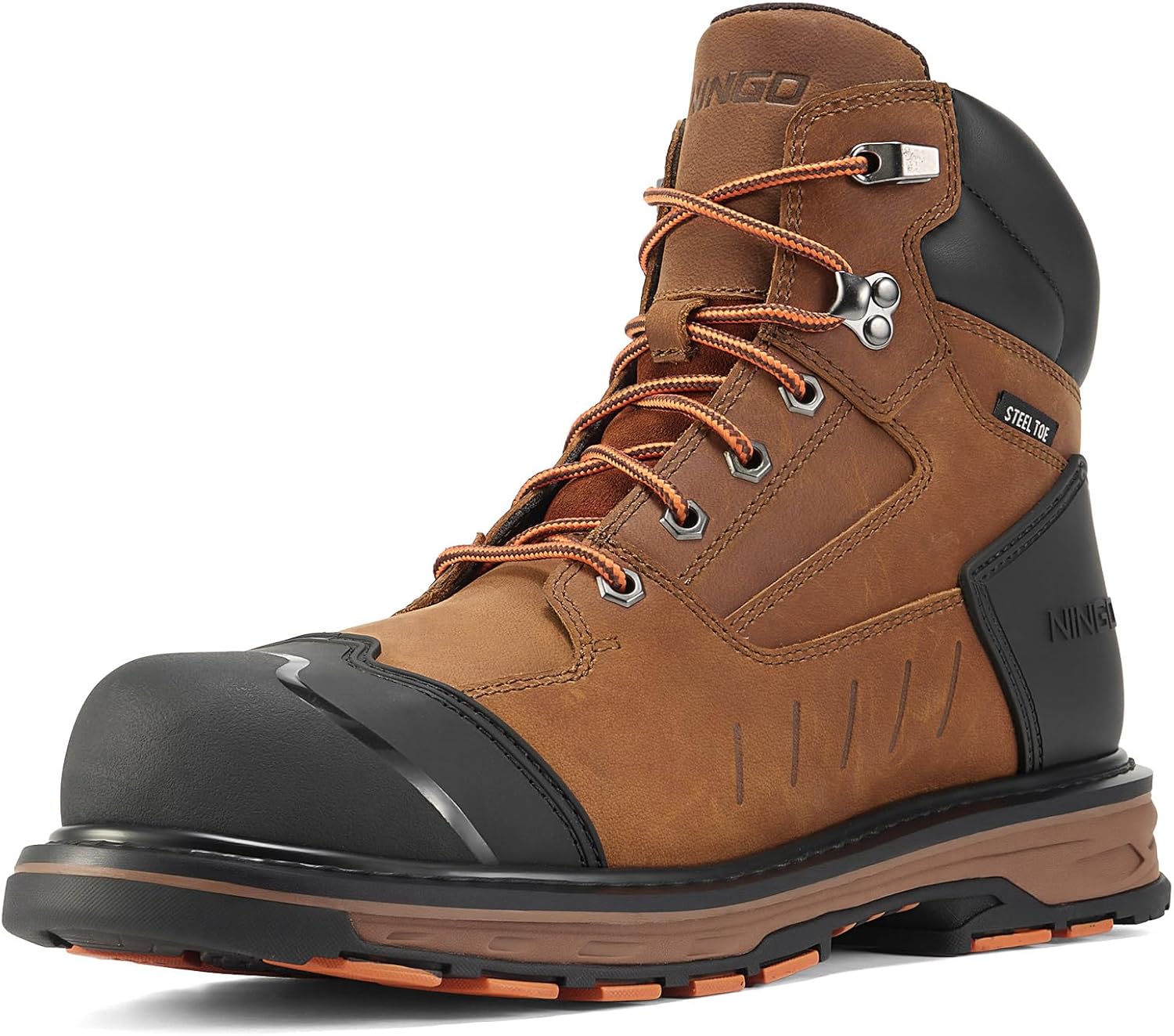 

Ботинки NINGO с металлическим носком для мужчин, из цельнозерновой кожи, противоскользящие, прочные строительные ботинки, водо- и маслостойкие, проколоустойчивые мужские защитные туфли для промышленности, сварки и верховой езды, золотисто-коричн...
