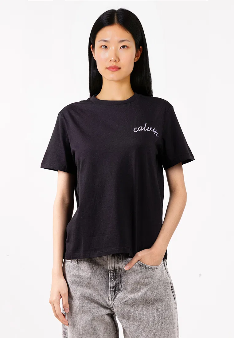Футболка с вышивкой, классическая, белая Calvin Klein