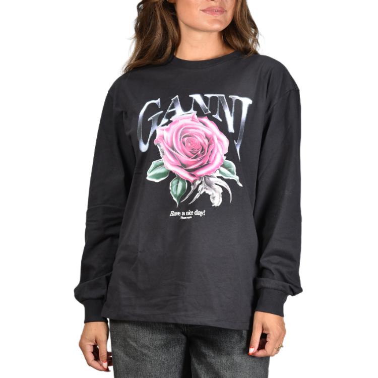 

Футболка с длинным рукавом с принтом роз GANNI, серый