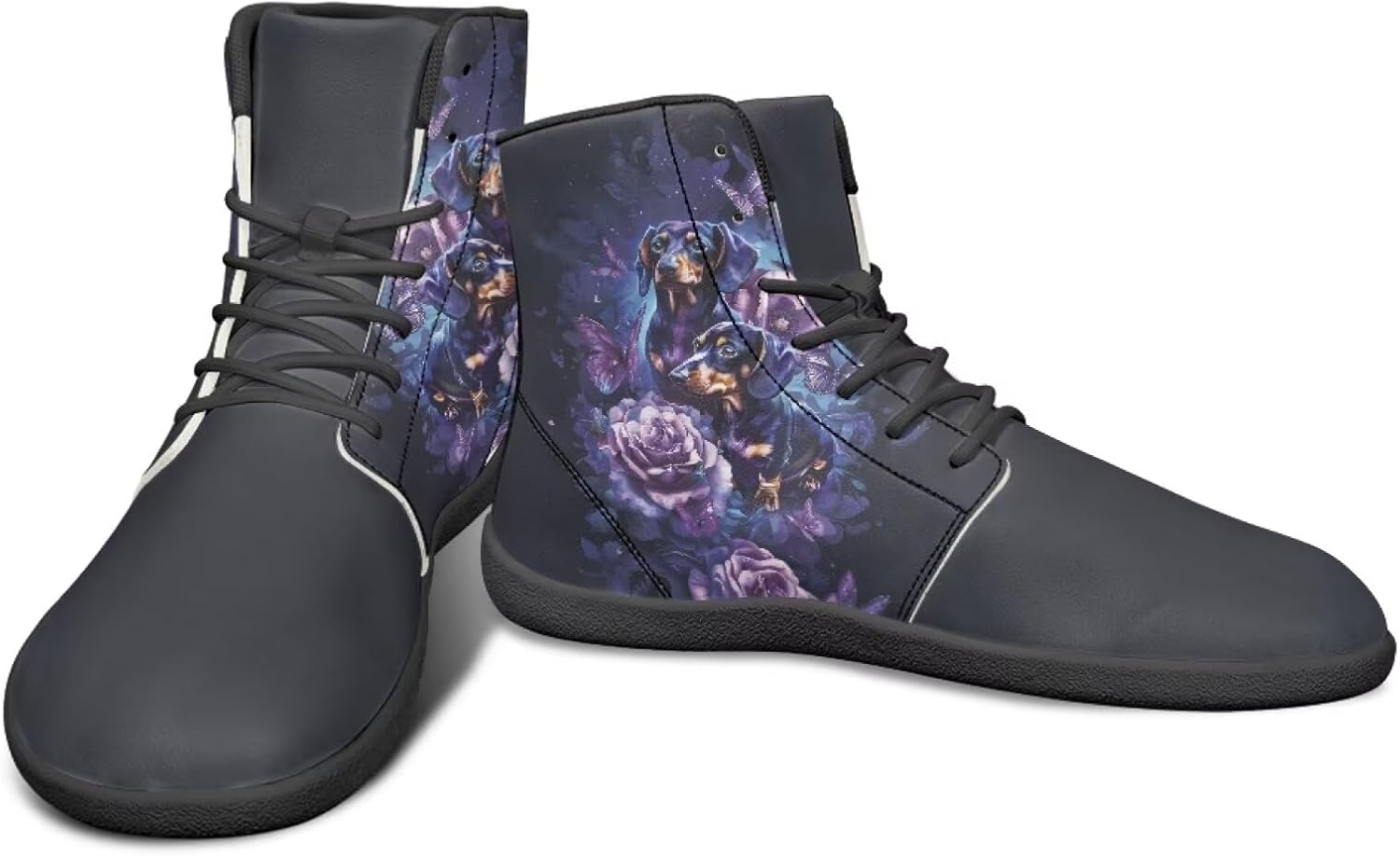 

Высокие кроссовки с животным принтом для мужчин, босоножки, противоскользящие беговые кроссовки, заземленная обувь, повседневные спортивные кроссовки Watdotory, Purple Butterfly Flower Dachshund Print