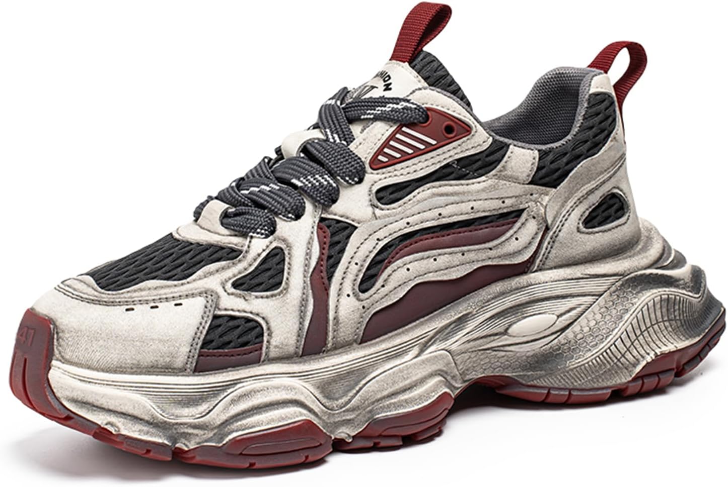 

Мужские модные стильные дышащие сетчатые кроссовки на массивной платформе со шнуровкой, ретро-дизайн, круглый носок, нескользящая подошва, модные кроссовки для ходьбы, тренировок и вождения Netehadi, красный/серый