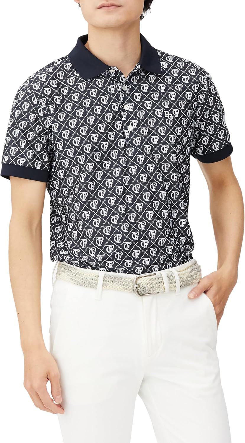 

Мужская поло-рубашка PEARLY GATES с коротким рукавом (монограмма с логотипом PG, сетчатая ткань) / для гольфа / 053-4160307, темно-синий