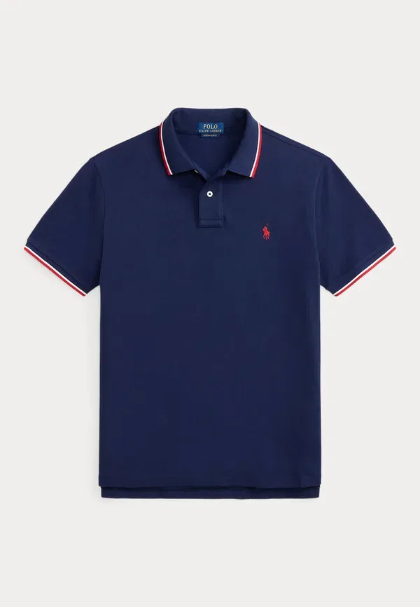 Повседневная приталенная сетчатая рубашка-поло Polo Ralph Lauren, цвет ньюпорт-нави/красный — фото 4