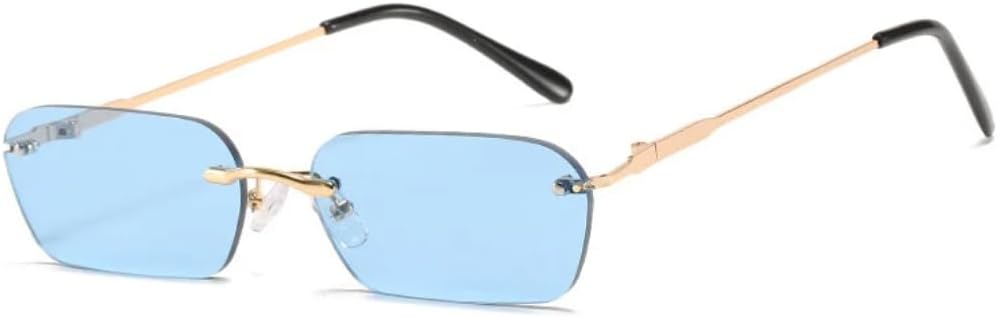 

Модные маленькие прямоугольные солнцезащитные очки без оправы для женщин в винтажном стиле с прозрачными линзами цвета океана, для мужчин – розовые овальные солнцезащитные очки UATXTAU, Blue