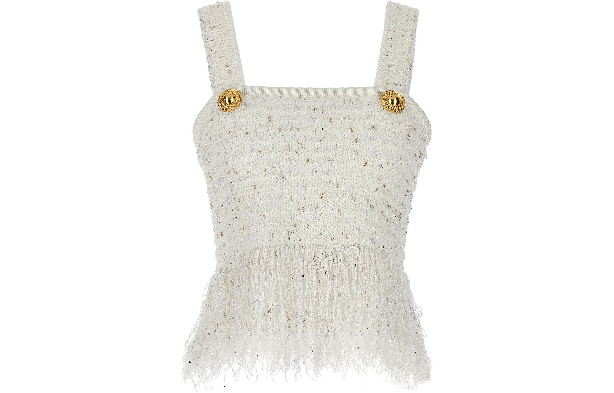 

Balmain Женские майки белого цвета с квадратным воротником, средней толщины, другие варианты