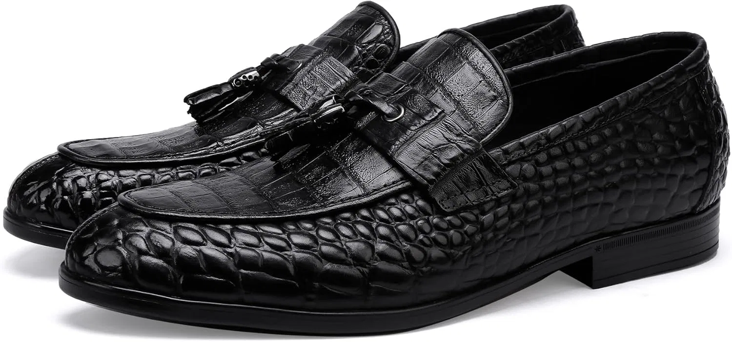 Лоферы из натуральной кожи с узором аллигатора, Black B