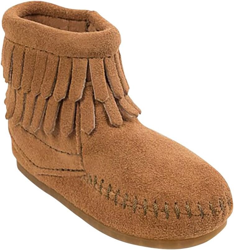 

Детские ботинки Minnetonka с двойной бахромой и боковой молнией, Infant (0-12 Months) Taupe