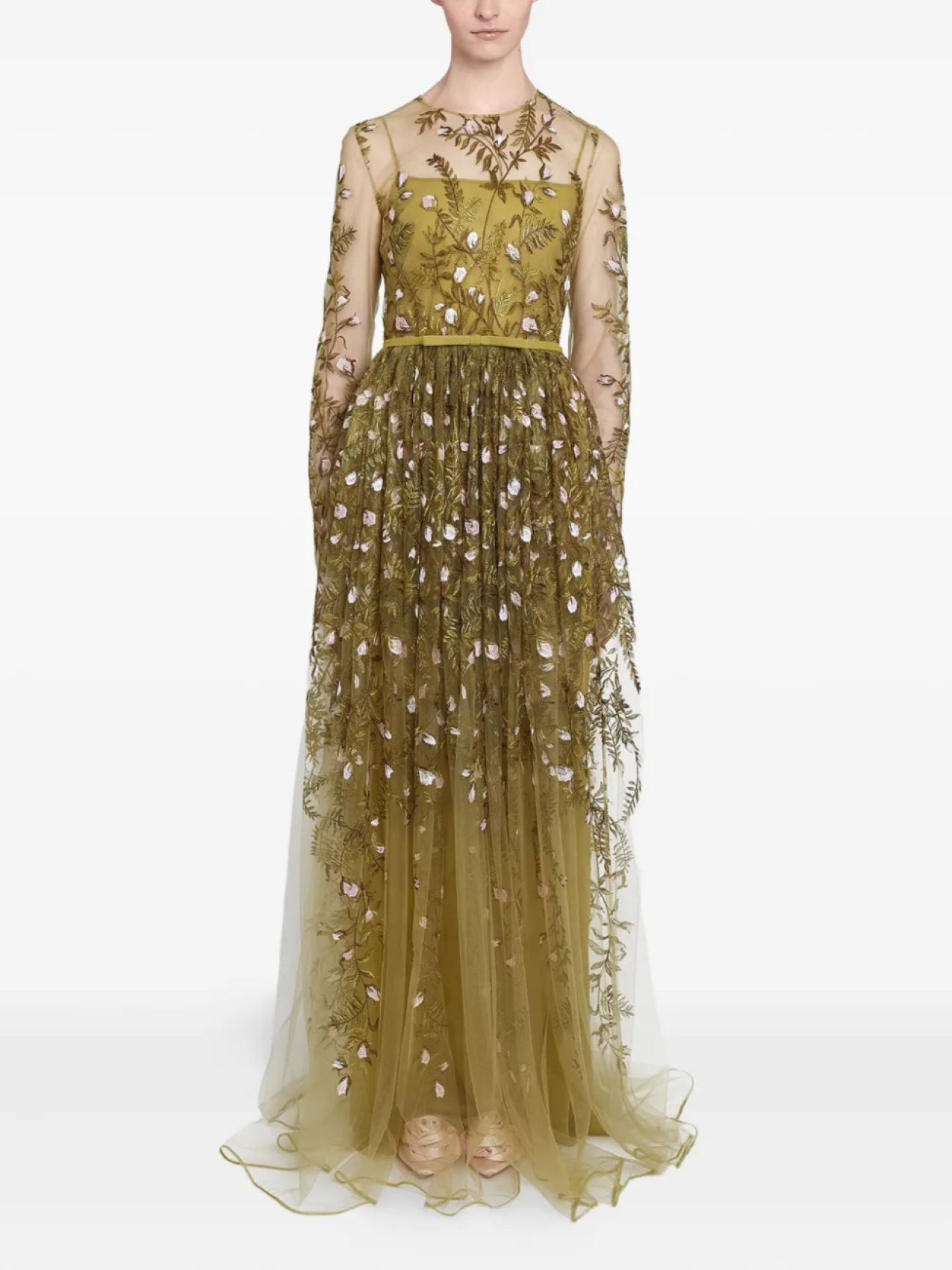 

Длинное платье из тюля Giambattista Valli с вышивкой, зеленый