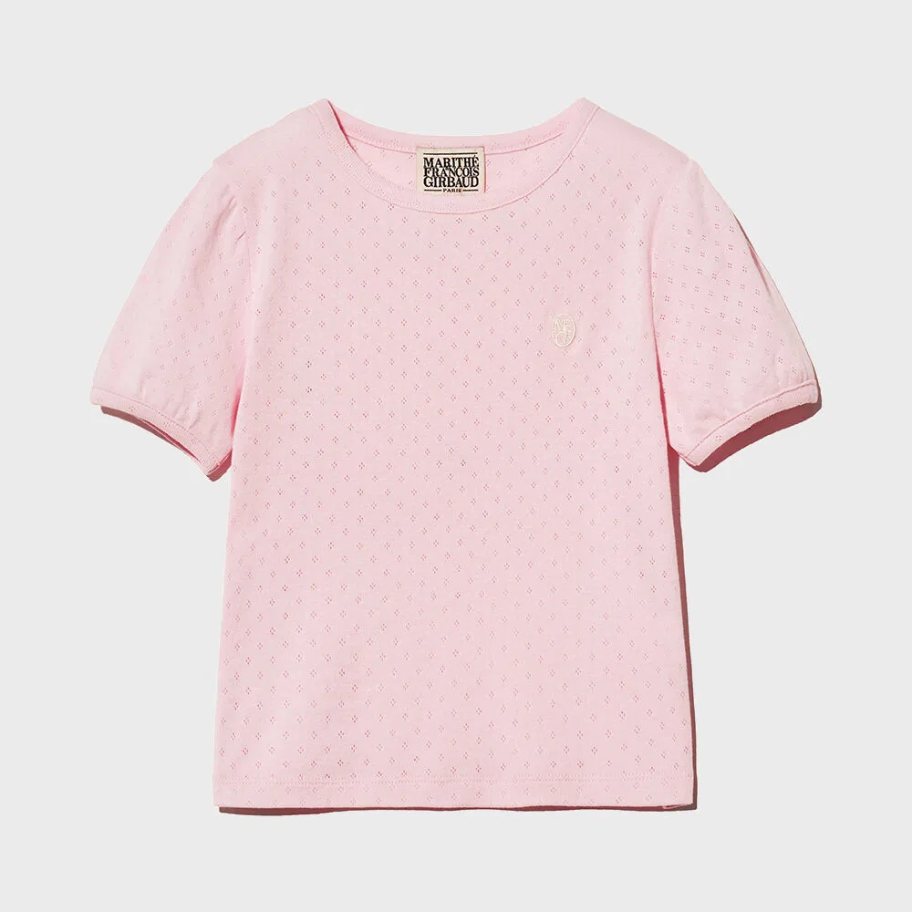 Детская розовая футболка с коротким рукавом и перфорацией от Marithé Kids — фото 2