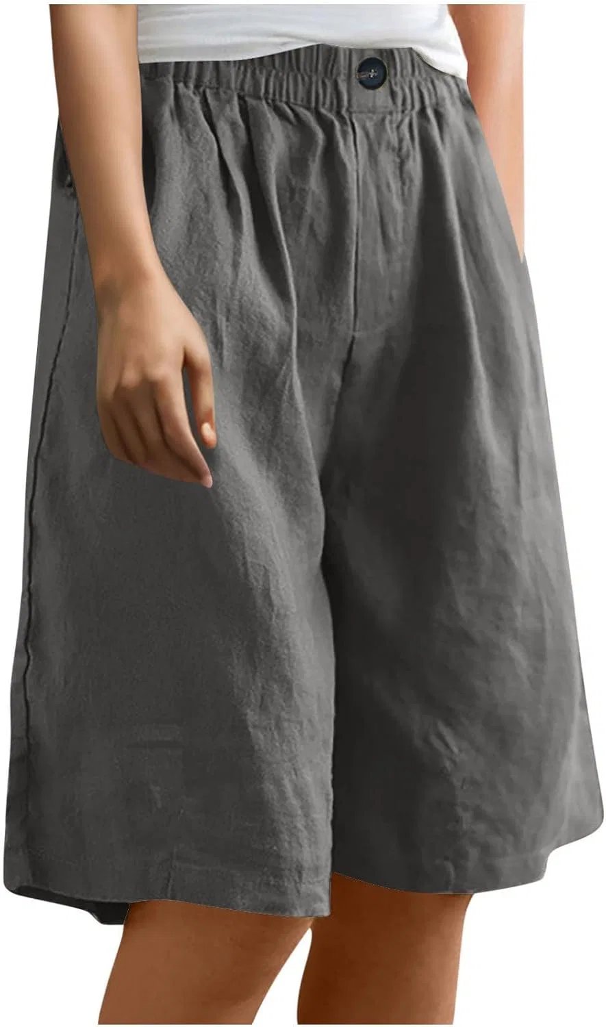 Шорты женские с завышенной талией, на завязках, из льна, Cool Charcoal Grey