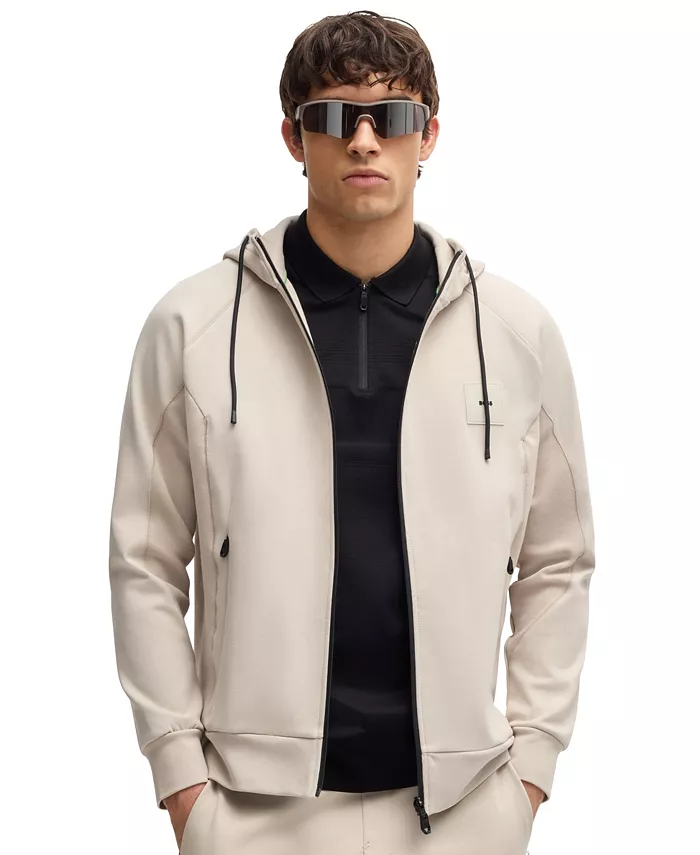 

Мужская хлопковая худи на молнии Hugo Boss, коричневый/бежевый
