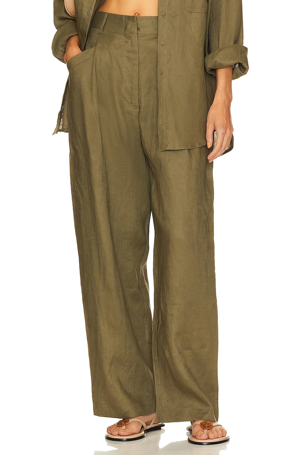 

Брюки AEXAE Linen Trousers, цвет Army Green