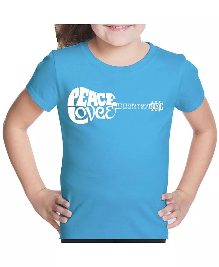 

Футболка Big Girl Word Art - Peace Love Country LA Pop Art, синий