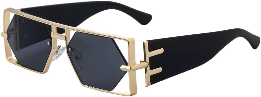 

Мужские квадратные солнцезащитные очки с ажурным дизайном, высококачественной металлической оправой, в стиле ретро европейского и американского дизайна GJKTFNJIF, 1