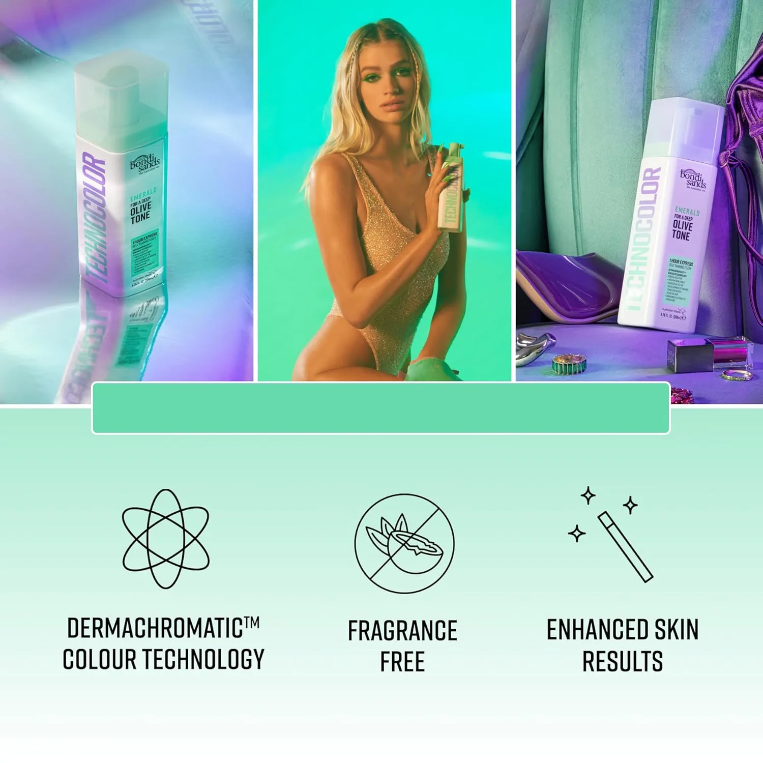 Пенка для экспресс-автозагара Bondi Sands Technocolor 1 Hour Express, инновационная формула, увлажняет для естественного улучшения состояния кожи, доступна в 4 оттенках. 200 мл (1 шт.), Emerald — фото 2