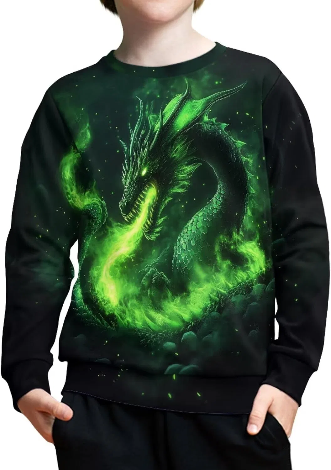 Свитшот для мальчиков и девочек ZPINXIGN с рисунком Green Dragon Breathing