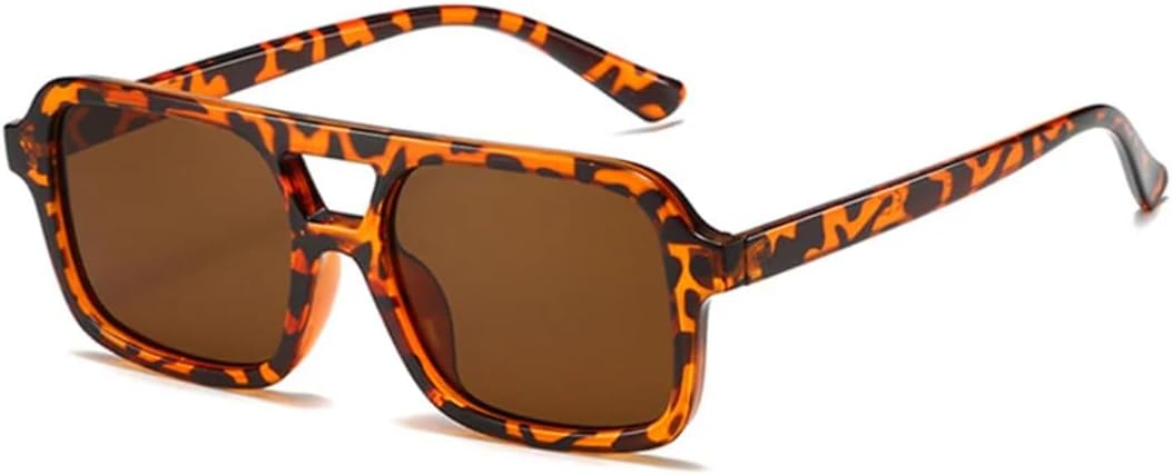 

Модные солнцезащитные очки с двойной перемычкой, квадратной формы, женские, с прозрачными линзами с градиентом цвета «океан», трендовые мужские солнцезащитные очки с защитой от УФ-излучения UV400 UATXTAU, Leopard Tea