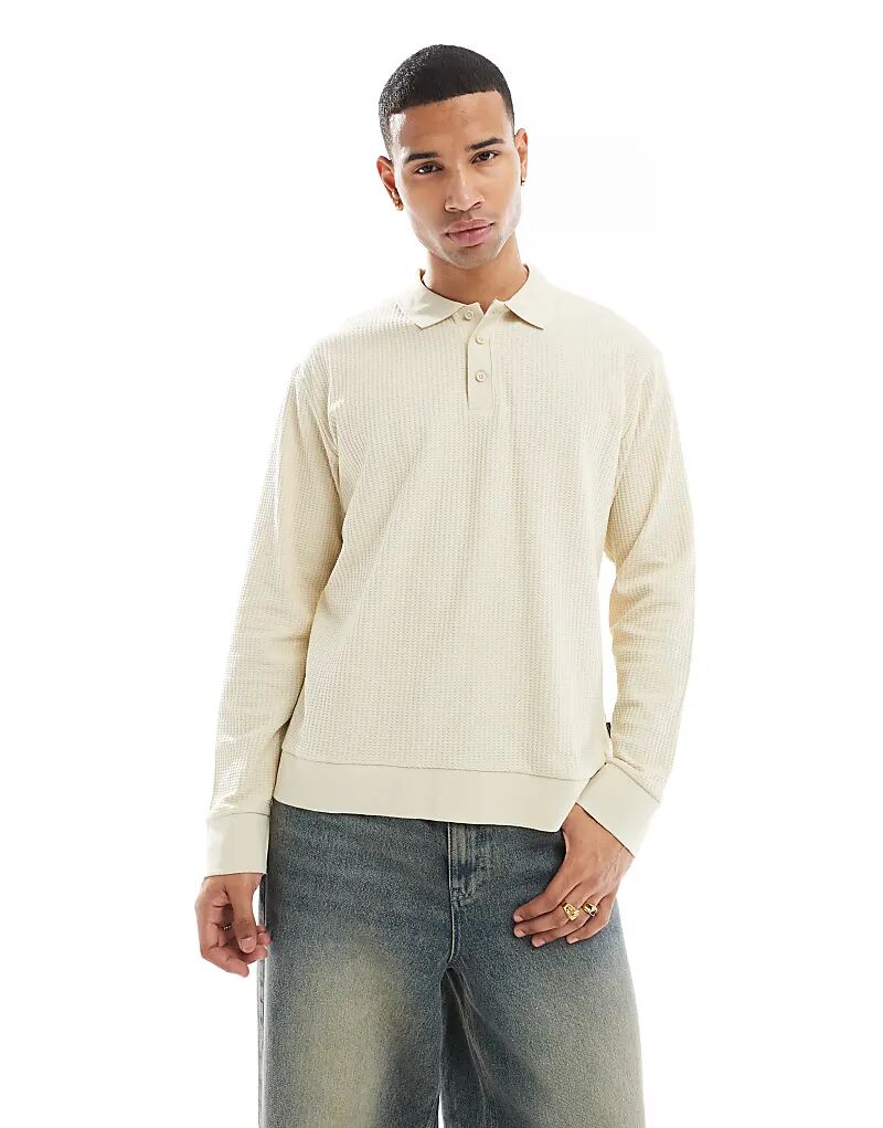 

Трикотажное поло с длинными рукавами цвета экрю Jack & Jones