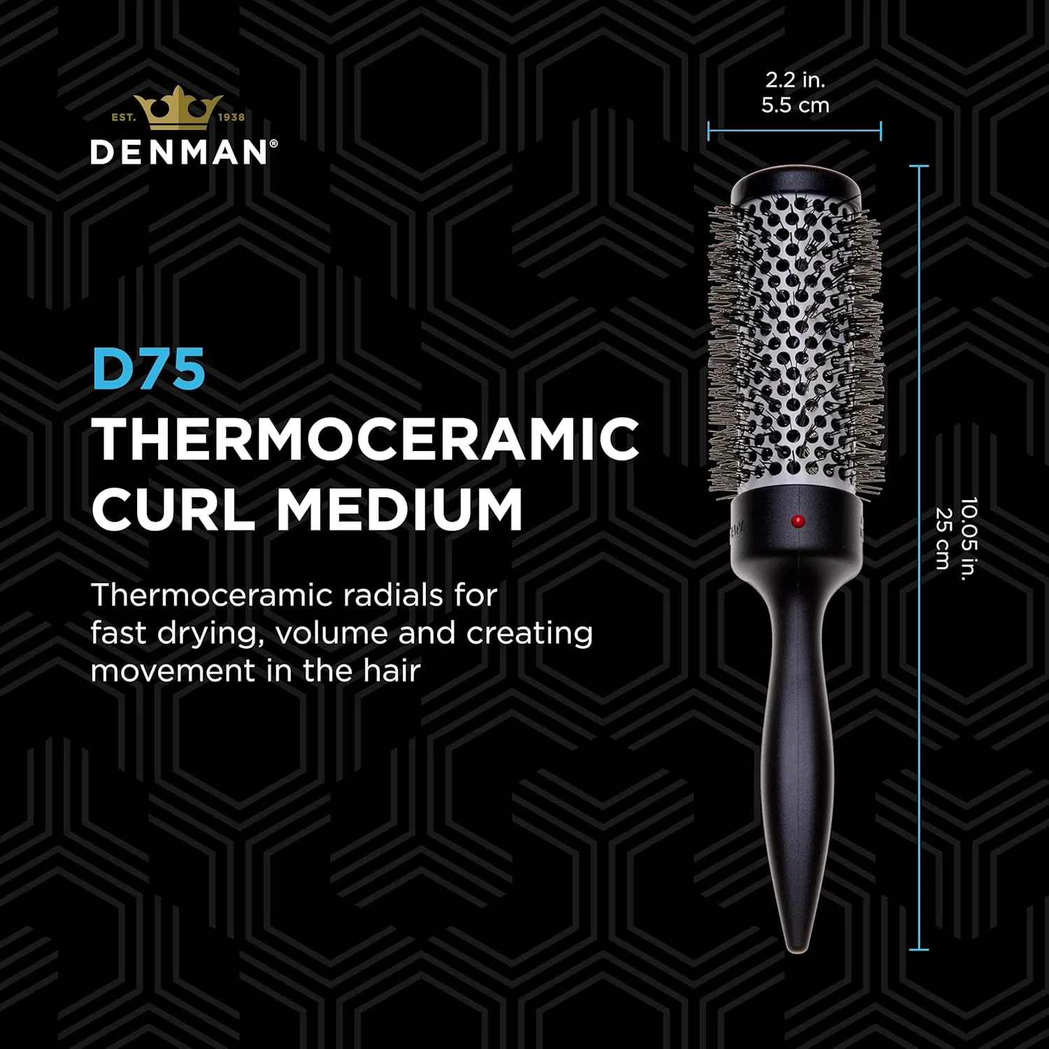 Denman Thermo Ceramic Hourglass Hot Curl Brush - термощетка для укладки волос с керамическим покрытием, создание локонов, объема и прикорневого объема, Gray Средний, medium 1.5 inch — фото 2