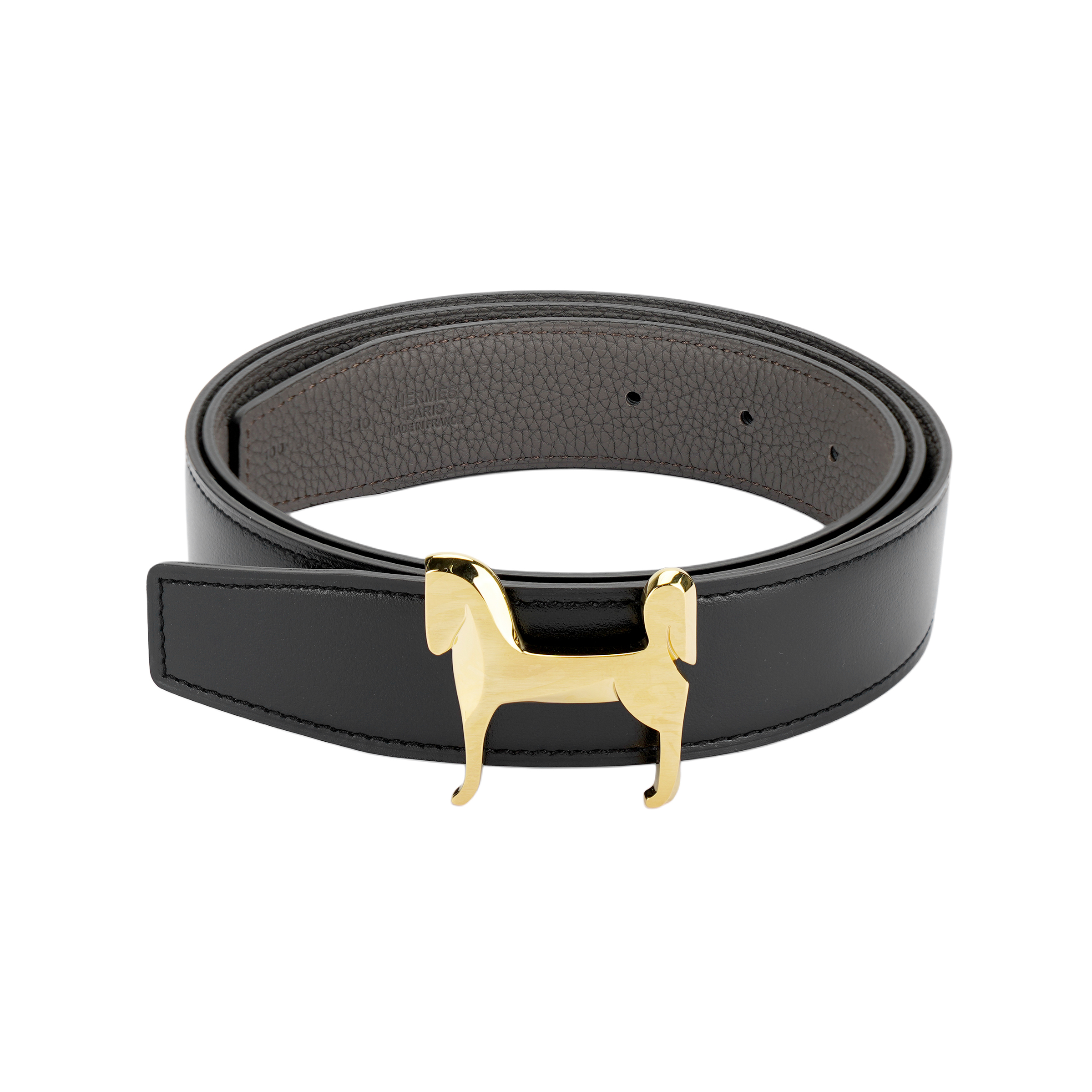

HERMES Ремень Panache из коровьей кожи, мужской, серые, черный, 3,2 см
