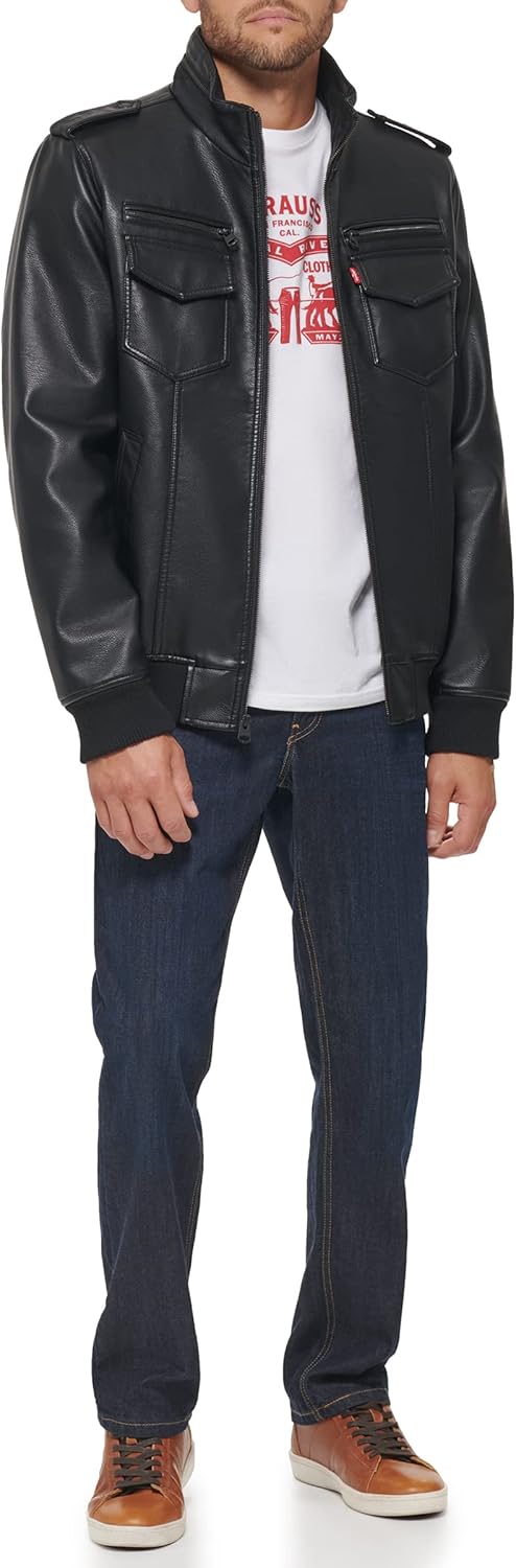 Мужская винтажная куртка-бомбер Levi's из искусственной кожи с оленем (стандартная и для больших и высоких), Dark Black — фото 3