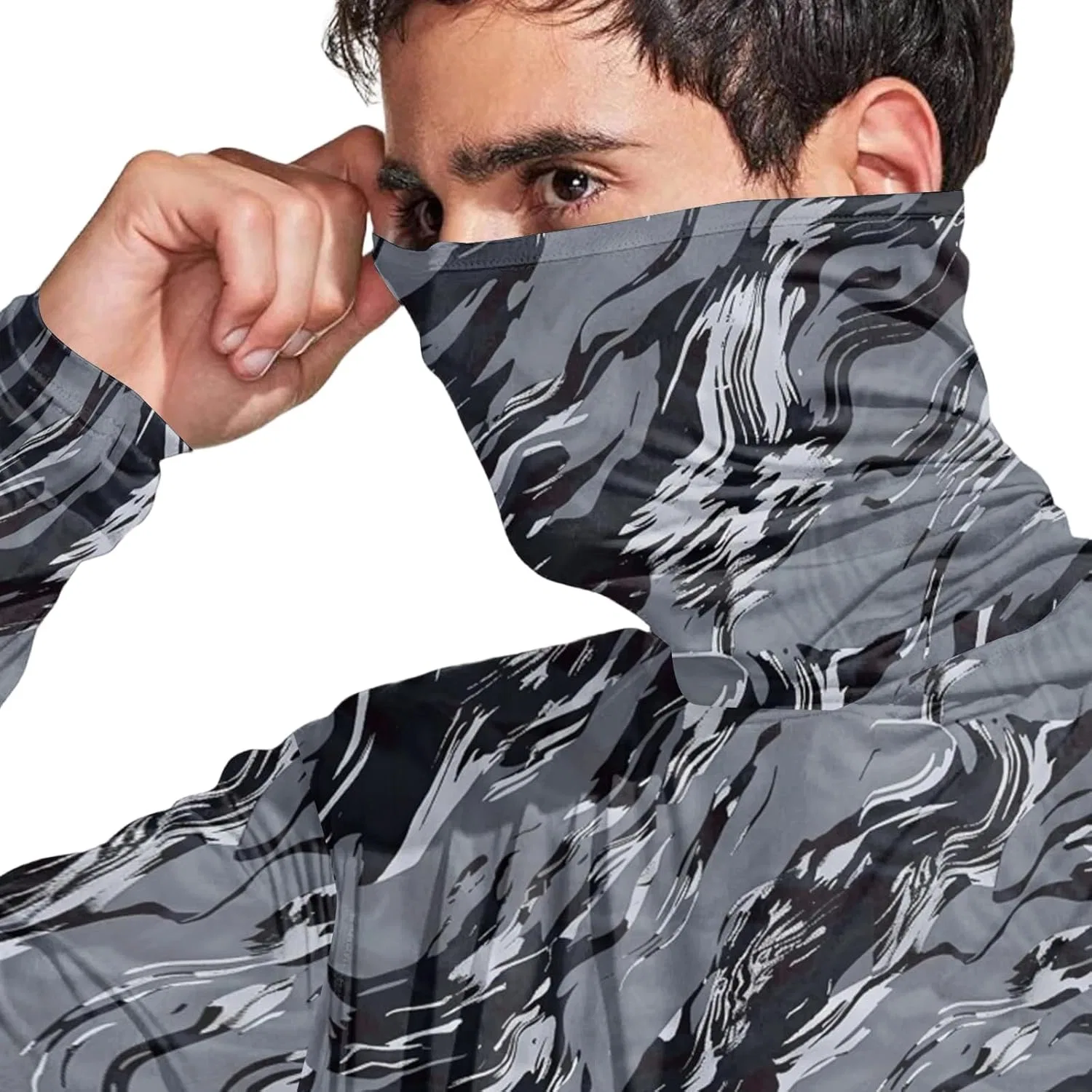 Мужской активный худи с защитой UPF 50+, бренд Generic, цвет 01-dark Gray — фото 3