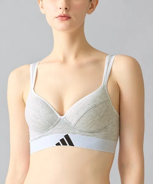 Спортивный бюстгальтер adidas с молд-чашкой, без косточек, серый меланж
