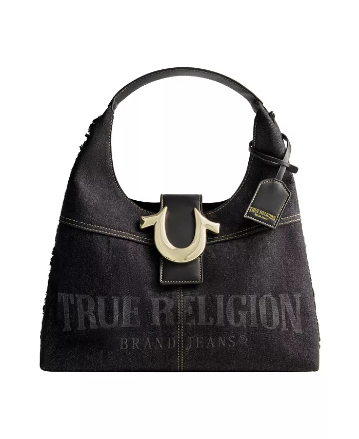 

Сумка-хобо из потертого денима True Religion, черный