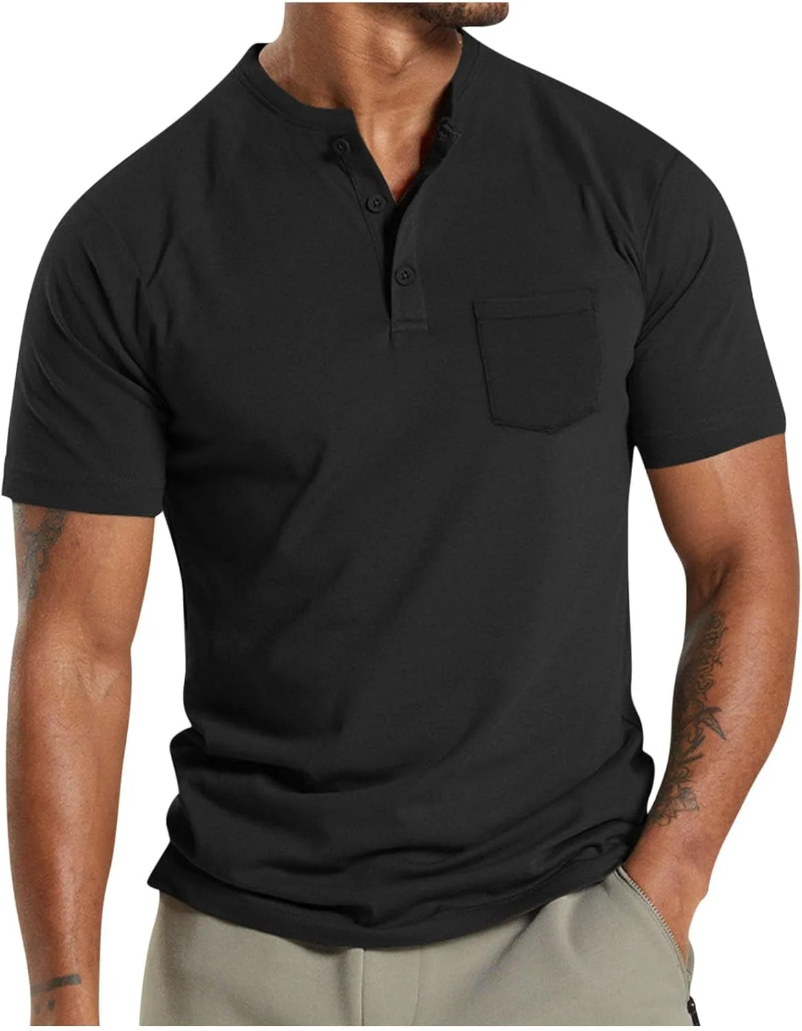 

Мужская футболка Slim Fit Henley с коротким рукавом и карманами