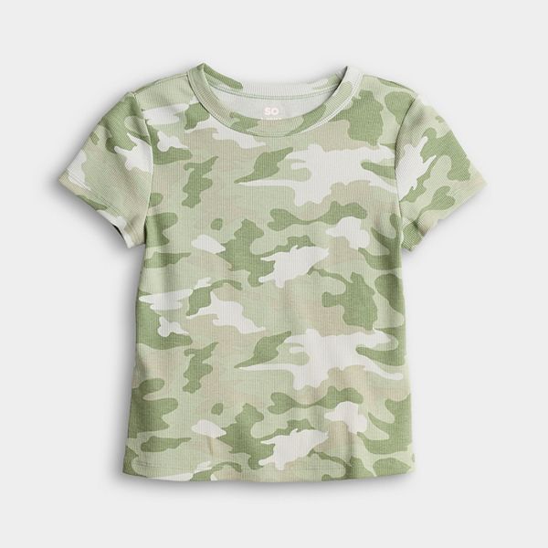 

Футболка с коротким рукавом и круглым вырезом для девочек 6-20 лет, размеры regular и plus So, Green Camo