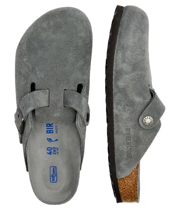 Бостонские мюли, кожаные сандалии Narrow fit Birkenstock, серый — фото 4