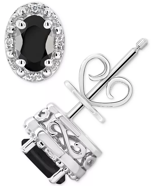 

Овальные серьги-гвоздики с ониксом и бриллиантами из стерлингового серебра (также из лабрадорита и бирюзы) Macy'S, onyx