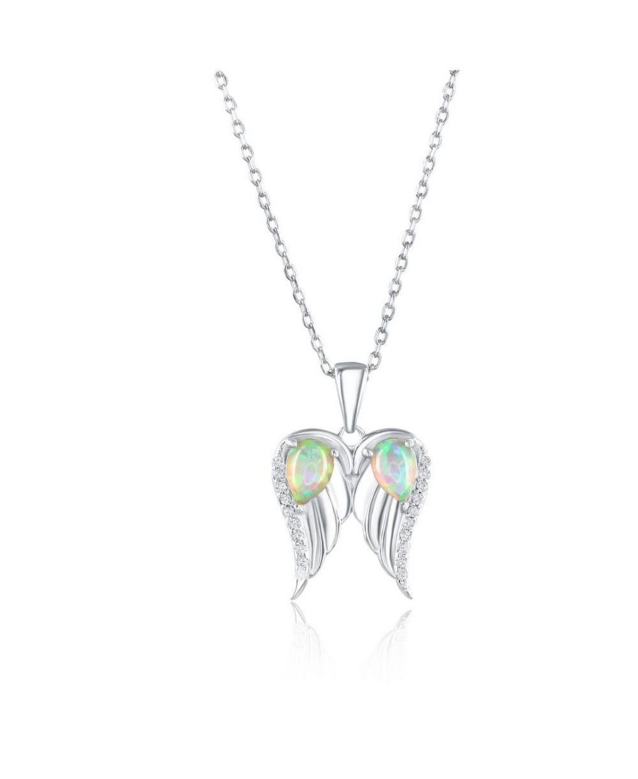 

Колье из стерлингового серебра с опалом грушевидной формы и фианитами в виде ангельских крыльев Caribbean Treasures, Larimar